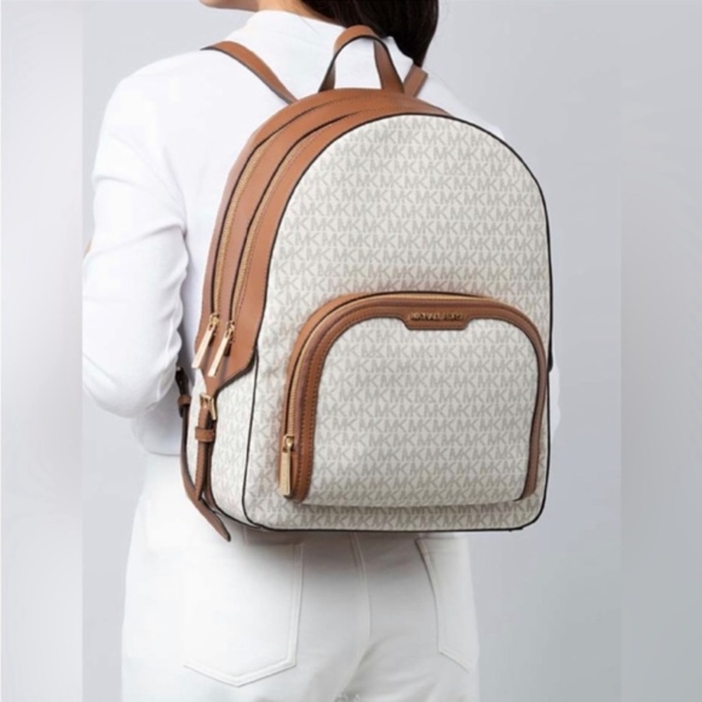 Michael Kors White and Tan Backpack
